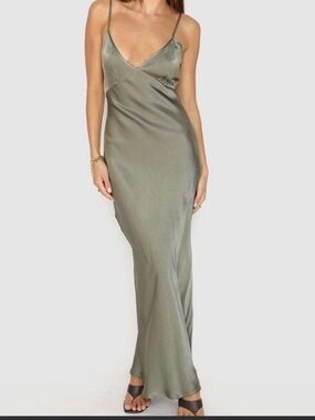 NWT SNDYS. Camilla Khaki Green Bias Cut Slip Cami Maxi Dress Size Small